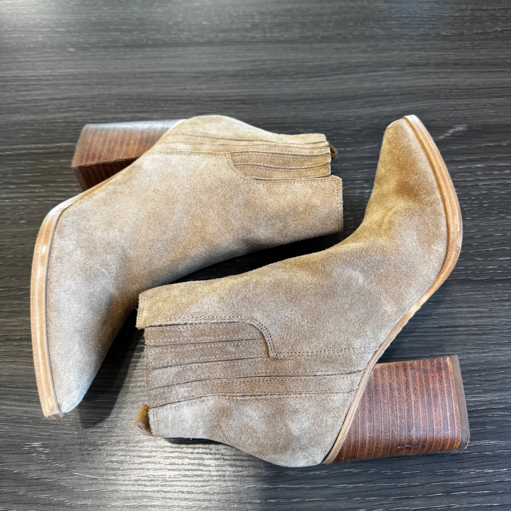 Marc Fisher LTD Oshay Women 7 Tan Suede Pointed Toe Ankle Boots Stack Block Heel
